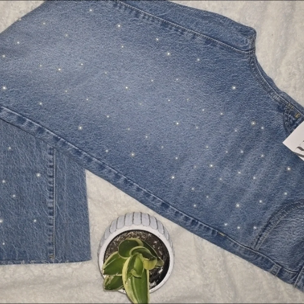 Zara Blue Jeans with Pearl Accents
